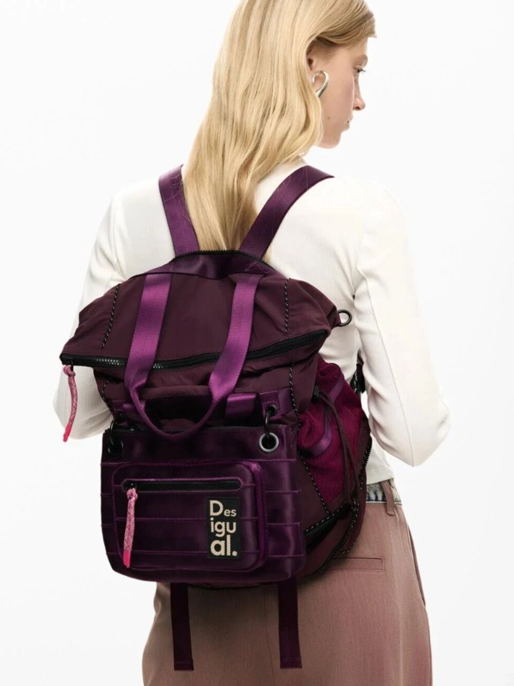 Large multi-position nylon backpack - DESIGUAL